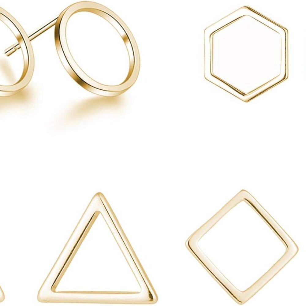 Gold Triangle Stud Earrings 14K Gold Stud Earrings for Women Minimalist Circle R
